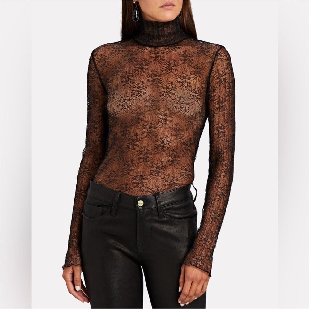 Jonathan Simkhai Hali Black Lace Turtleneck Top, Xs